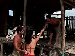 beach orgy babes take double penetration doggystyle and muff diving licks