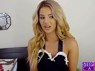 Hot Blonde Maid Bella Rose Cleans Stepbro's Dick