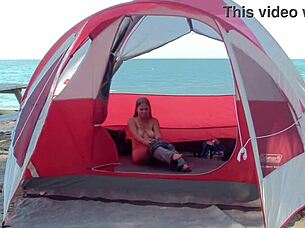 Milf housewife teases at the beach