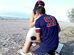spanish couple risks public beach quickie doggystyle with sloppy facial cumshot finish