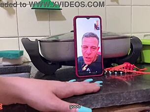 Cuckold Watches Wife Fuck Delivery Guy in Kitchen Close-Up
