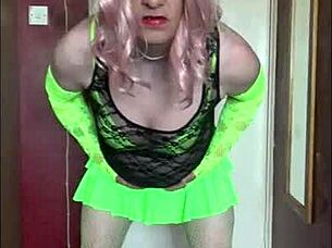 Shy Crossdressing Sissy Begs to Swallow Piss Load