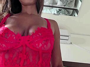 brunette poses in alluring style