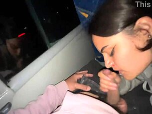 sucking stranger on public bus till he cums in mouth