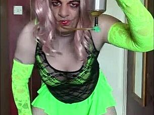 Shy Crossdressing Sissy Begs to Swallow Piss Load