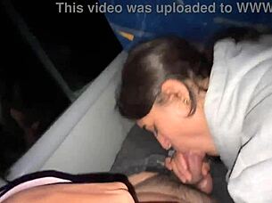 sucking stranger on public bus till he cums in mouth