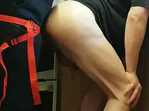 pegging boyfriend's ass in kitchen public field and bathroom with ass to mouth