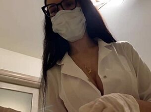 sexy latex nurse teases patient with gloves and cowgirl ride