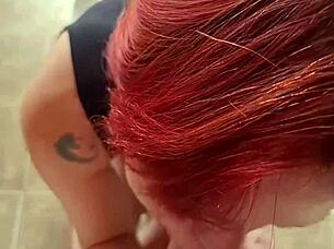 redhead chats with husband while deepthroating lover's cock doggystyle