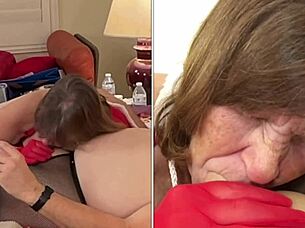 granny carmen sucks cock for cocksucking christmas homemade close-up