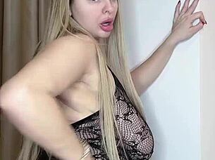 Milf Caresses Big Natural Tits Through Sheer Fabric