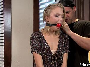 tight petite blonde bound choked gagged in bdsm torment