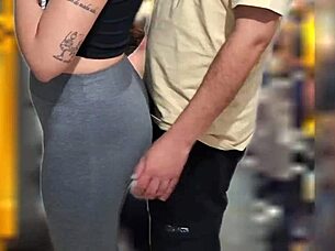 Slutty student blackmailed for public bus cumshot licking