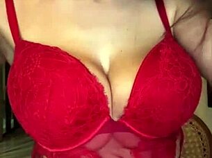 friends mom massages her massive natural tits in tight red bodysuit