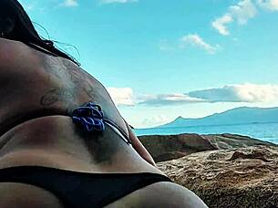 hot couple enjoys beach sex then walks with cum-covered fun