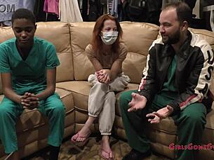 PERVERED NURSE TICKLES PATIENT'S SHAVED PUSSY FEET!