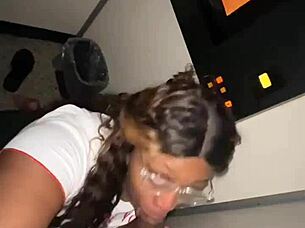 Ebony bbw throats stranger's monster bbc at gloryhole