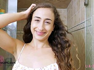 brunette model indulges in a relaxing sensual bath