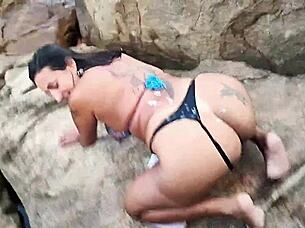 hot couple enjoys beach sex then walks with cum-covered fun