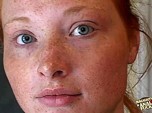Suggestive redhead's face drenched in bukkake after intense double penetration and assfucking
