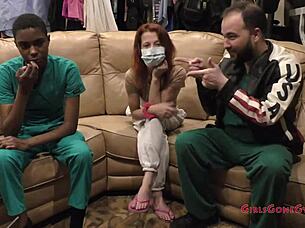 PERVERED NURSE TICKLES PATIENT'S SHAVED PUSSY FEET!