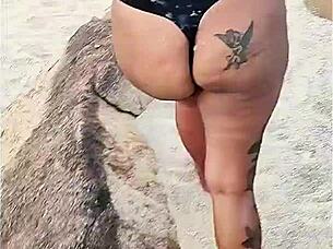 hot couple enjoys beach sex then walks with cum-covered fun