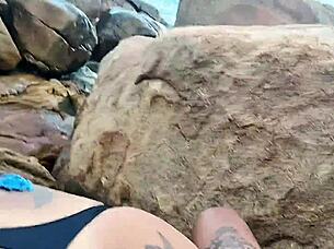 hot couple enjoys beach sex then walks with cum-covered fun