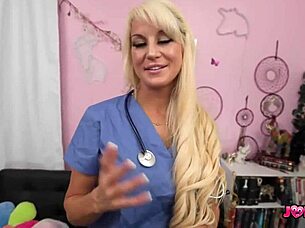 Curvy blonde nurse Bree Brooks teases patient with JOI