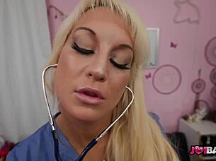 Curvy blonde nurse Bree Brooks teases patient with JOI