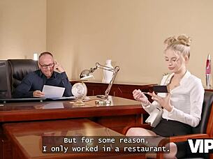 Vip4k. Blonde bombshell long legs big naturals seduced interview fuck