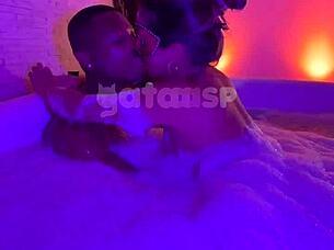 Gasp! Hotwife latina rides huge black cock raw in the bathtub!