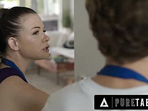 House cleaner flirts and fucks customer right in front of husband 😈