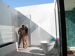 Neighbors catch us fucking hard in community pool bathroom
