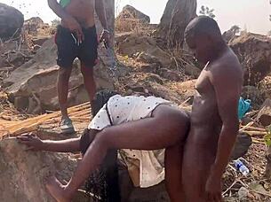 River to mountain quickie threesome ass pounding