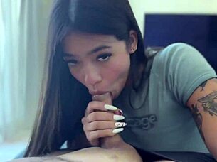 amateur latina gives blowjob footjob then rides huge cock