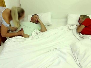 gf sneaks in to ride swinger hubby's cock hard