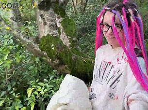 Rough forest spanking teen pussy fuck cum mouth squirt 😈🌲💦