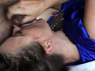 French slut in lycra dress heels stockings deepthroats then anal atm pussy fuck!