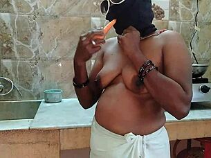 I get horny watching maid carrot pussy fuck kitchen