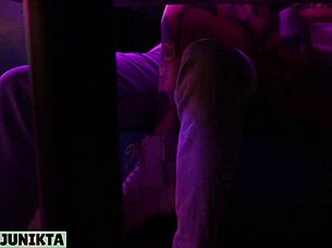 Craving his cumshot so bad, I sucked his big cock in the nightclub toilet for wet pussy facial.
