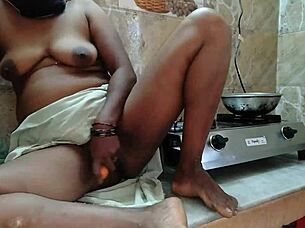 I get horny watching maid carrot pussy fuck kitchen