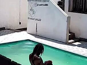 caught my tanned neighbor wife fucking black bull poolside cuckold style?
