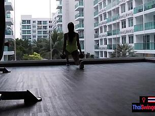 Gym workout turns horny for thai teen gf's monster cock pounding