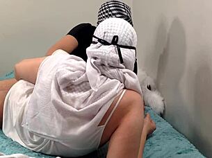 arab hijab slut rams huge cock up her tight ass!