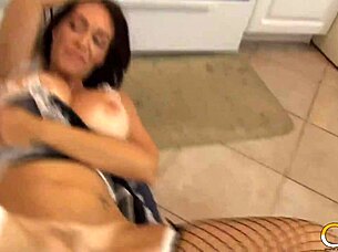 Hey check out cougar charlee chase deepthroating cock then getting cumshot on big tits in kitchen