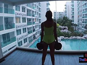 Gym workout turns horny for thai teen gf's monster cock pounding