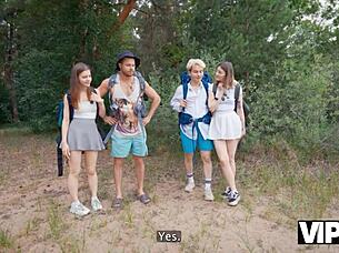 shy russian couples rim asses and swap partners outdoors