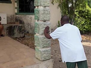 Army soldiers ravage horny black housewife outdoors