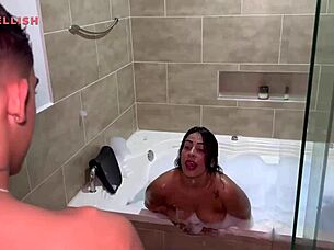 Milf, your curvy latina body drips in the jacuzzi—young stud rips clothes and fills your mouth with cum!