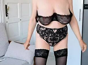 Huge titted mature teases in black lingerie JOI